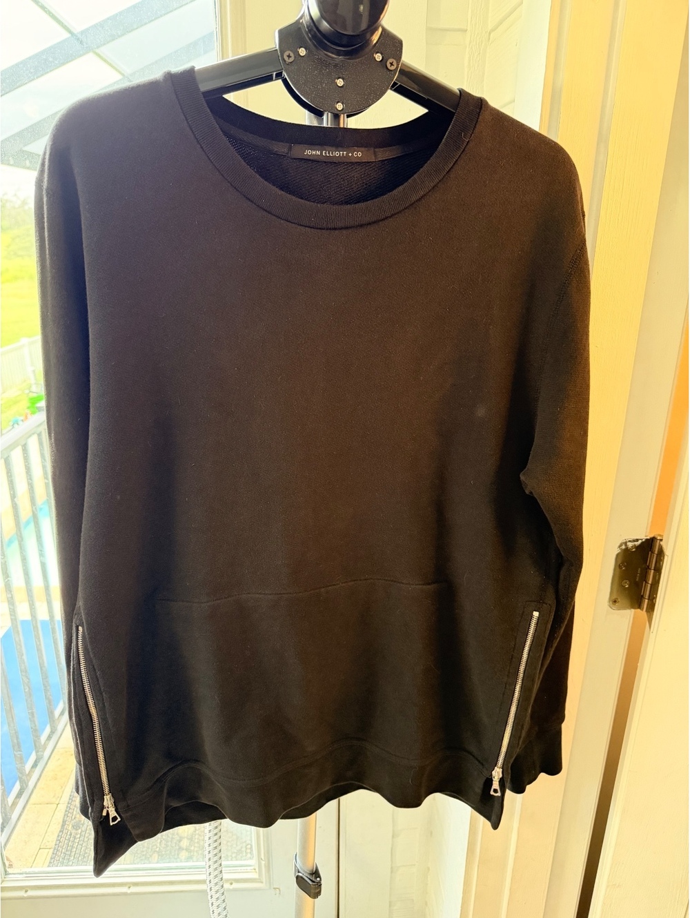 John Elliott + Co Black Crewneck Sweatshirt with Side Zippers